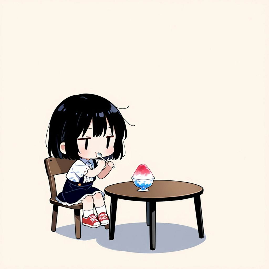 かき氷を食べる