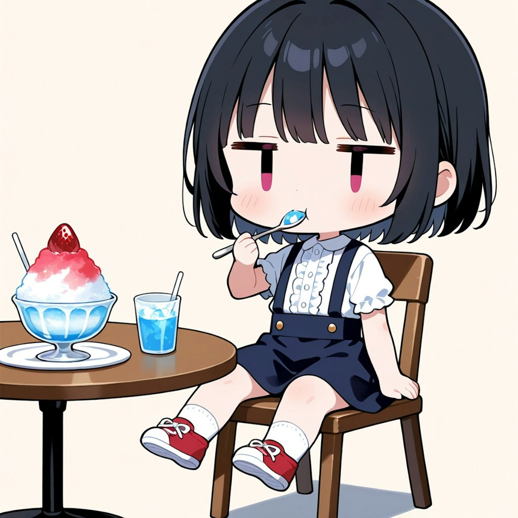 かき氷を食べる