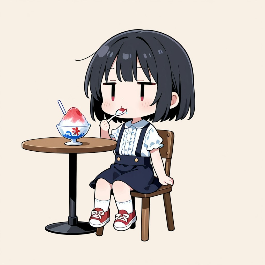かき氷を食べる