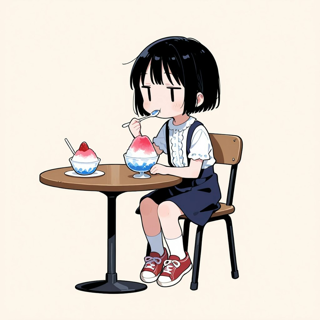 かき氷を食べる