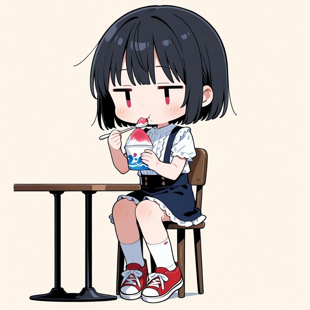 かき氷を食べる