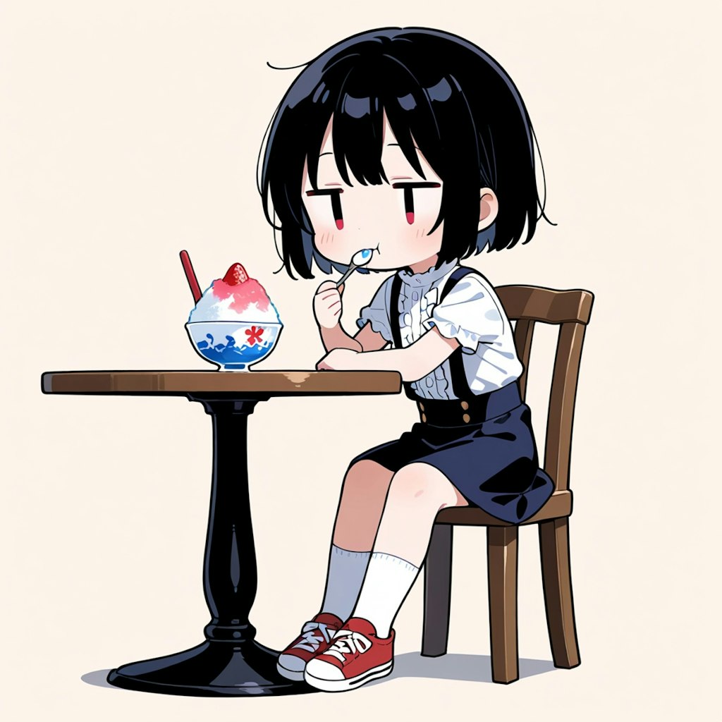 かき氷を食べる