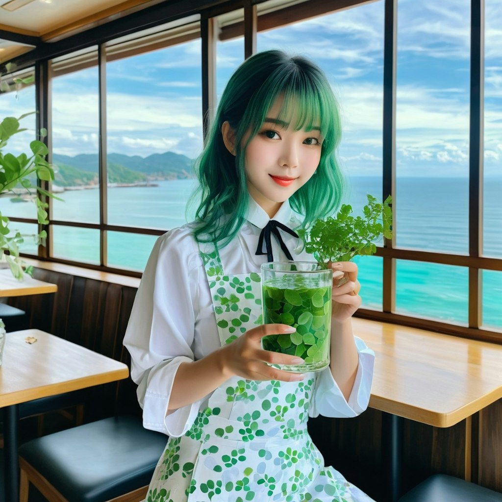 海浜食堂で植物性飲料_フォト