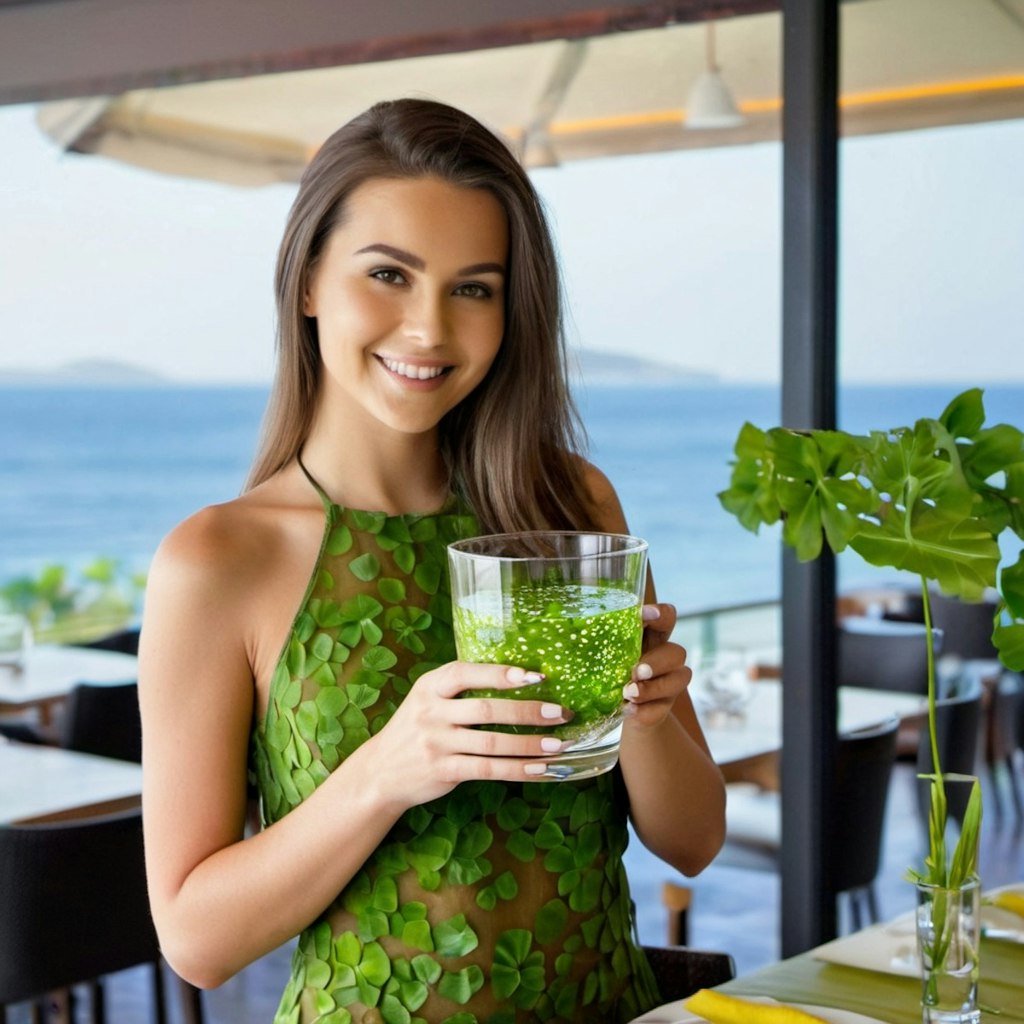 海浜食堂で植物性飲料_フォト