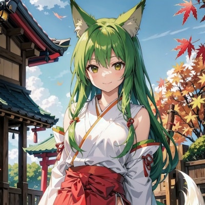 緑髪狐巫女　秋ver