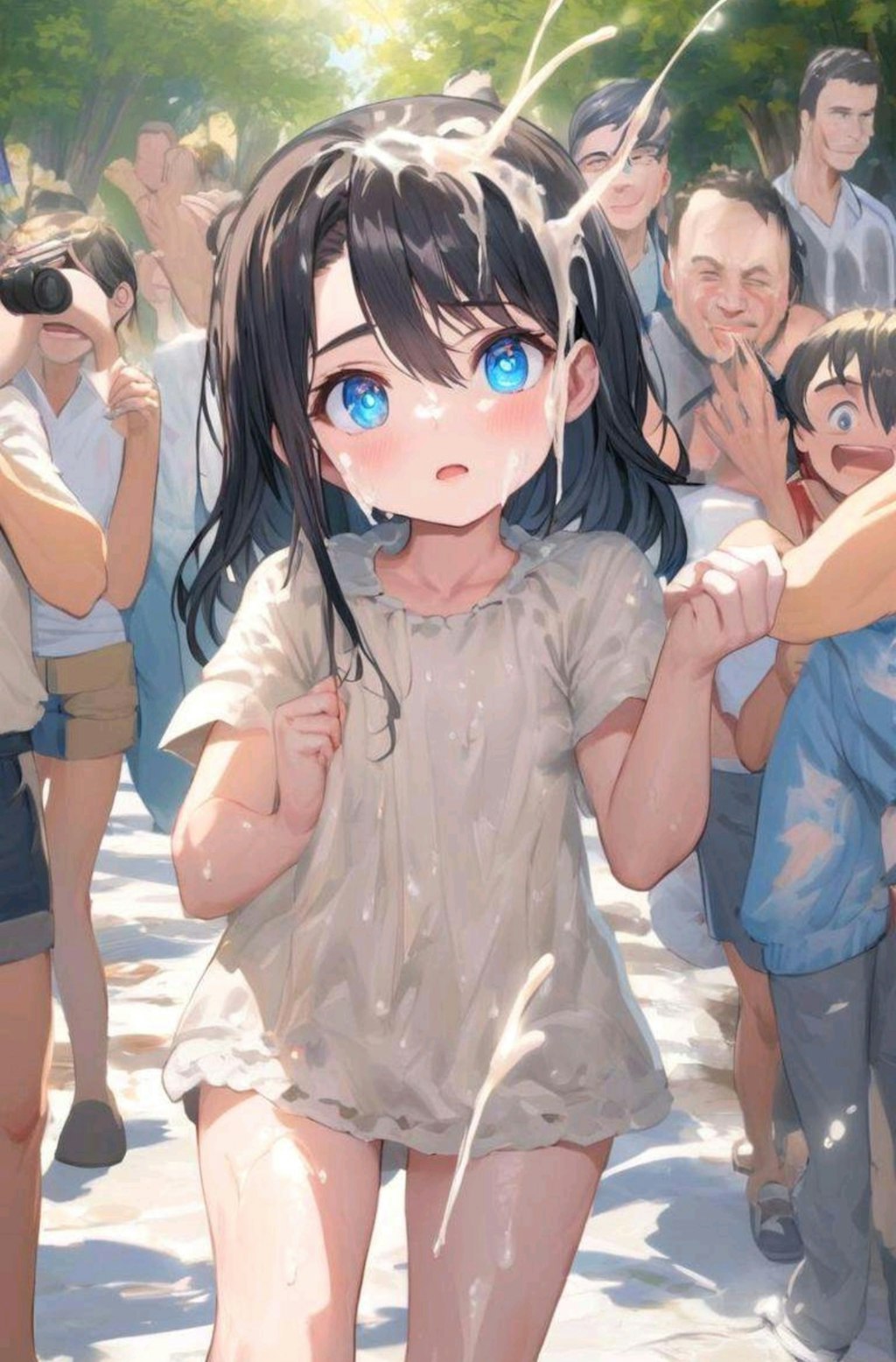 ヨーグルトかけ祭りの小さな女の子