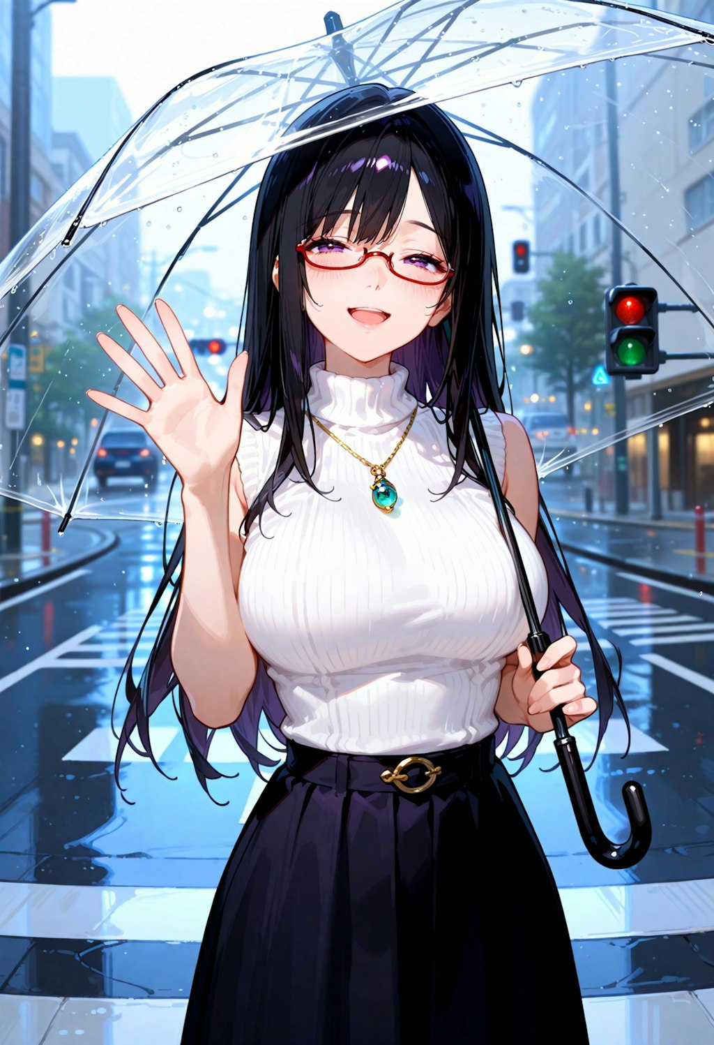 雨の街角。