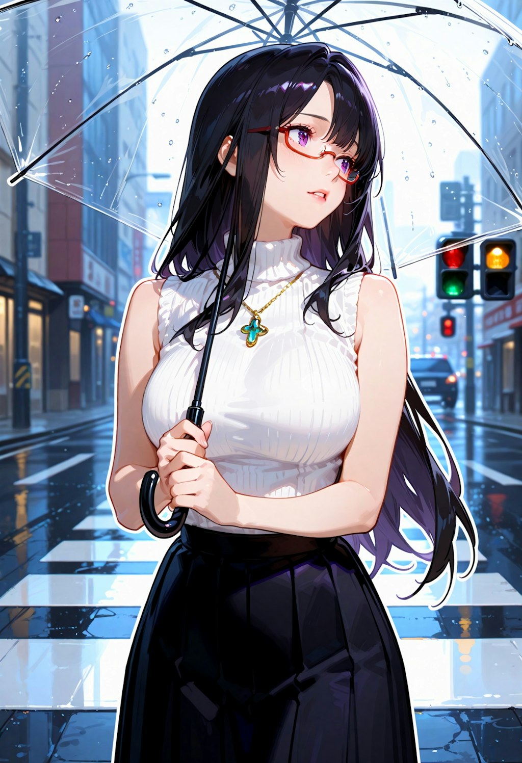 雨の街角。