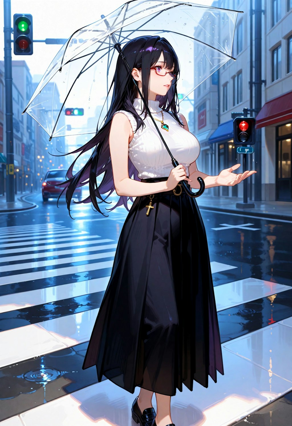 雨の街角。