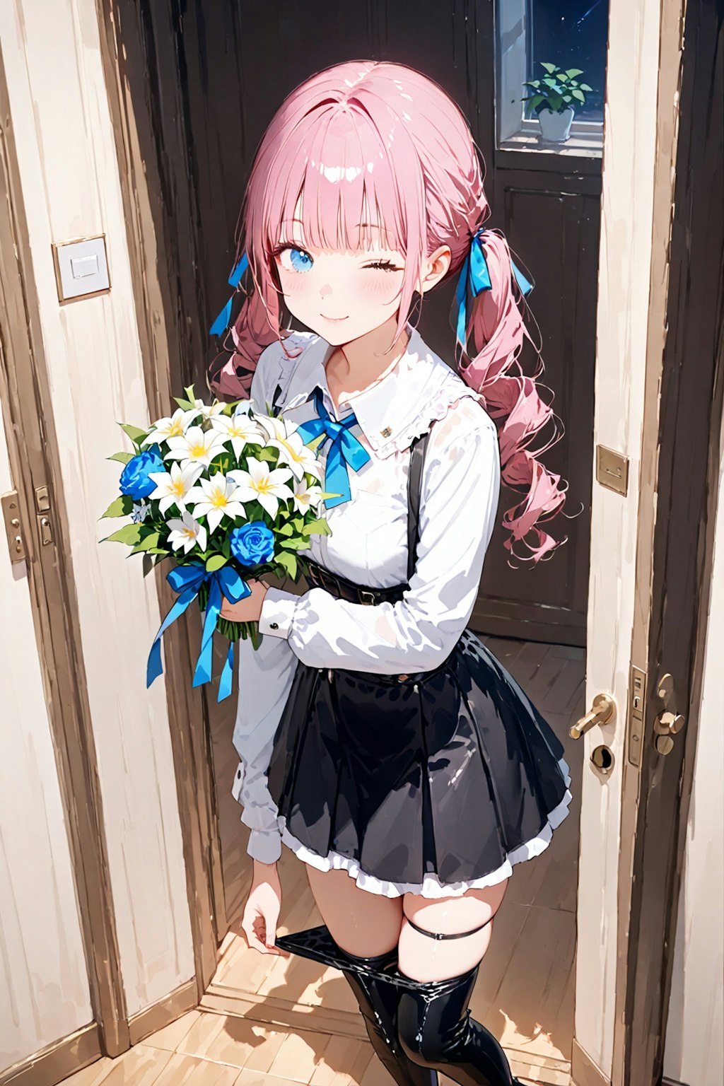 運営に感謝の花束💐をに絵梨奈ちゃんでストーリーを付け加えて(1枚目と2枚目)生成しました❗️