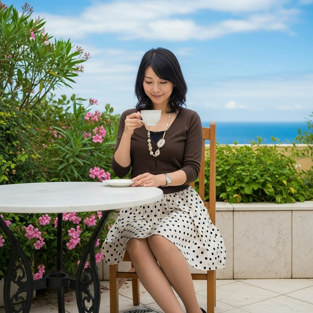 海の側のオープンカフェ