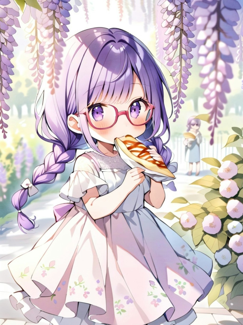 眼鏡三つ編みの紫ちゃんと藤の花