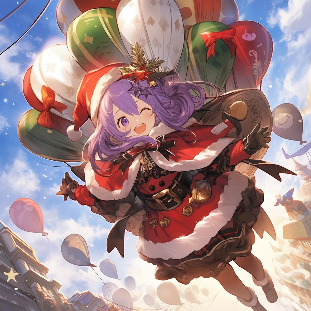 気球で移動中のサンタさん🎅🛷🎄