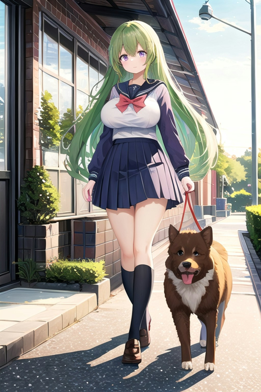 犬の散歩をする女の子