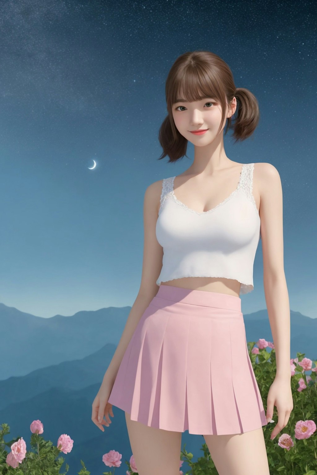 夜空をバックにピンク色の彼女