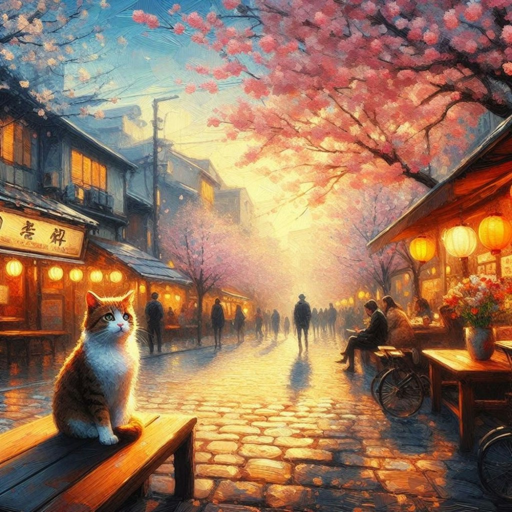 アクリル風 #春桜お花見 猫