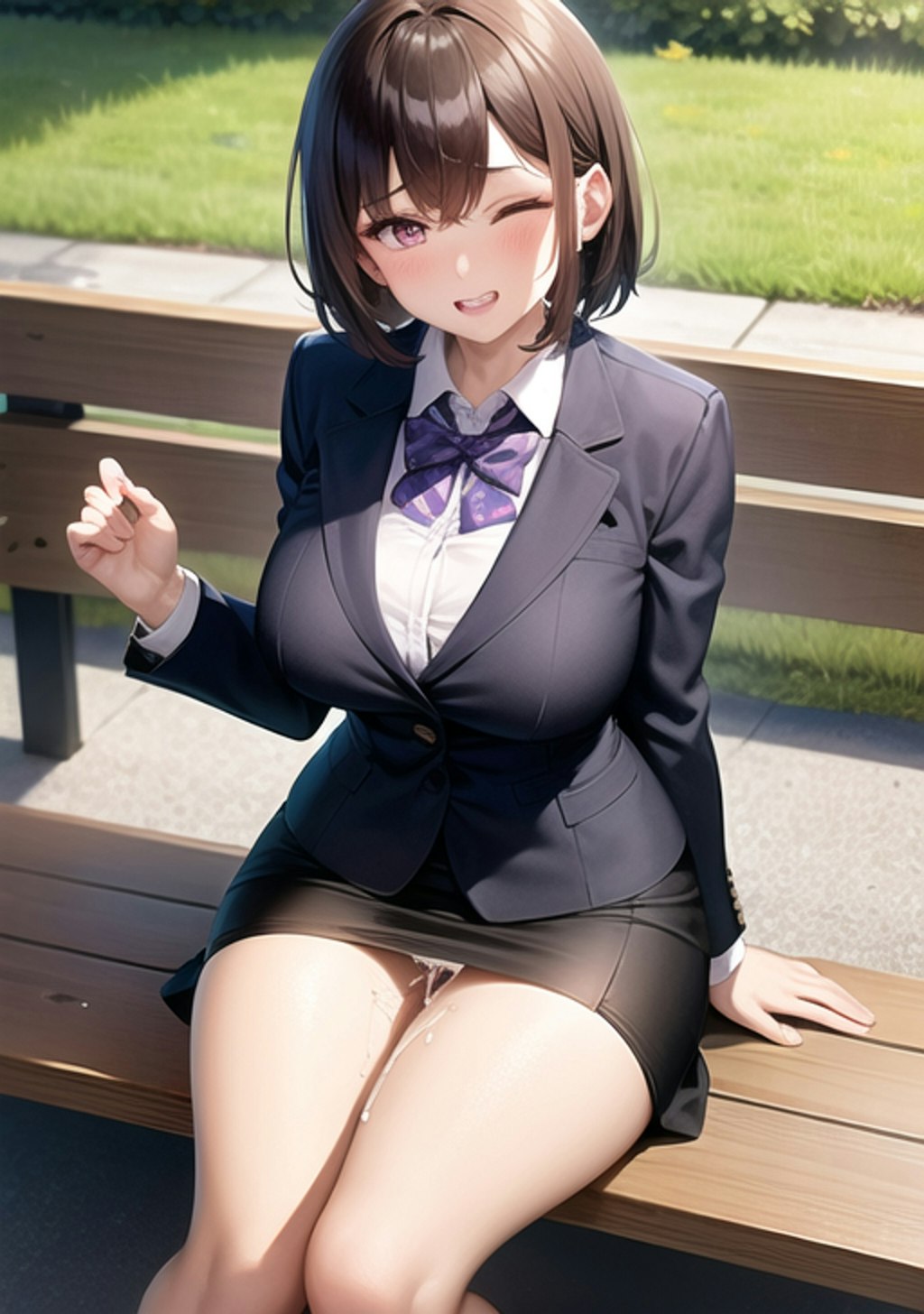 ふたなり美女。公園で我慢できずスカートの中に出しちゃった。