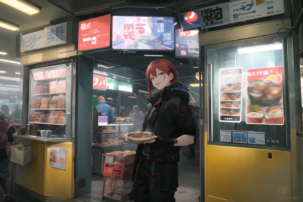 cyberpunk food court