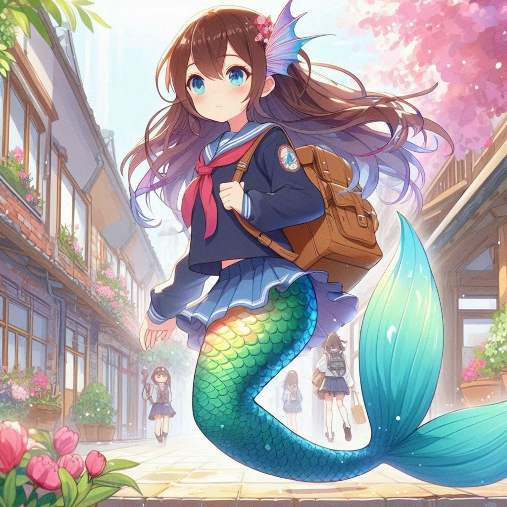 登校中の人魚ちゃん