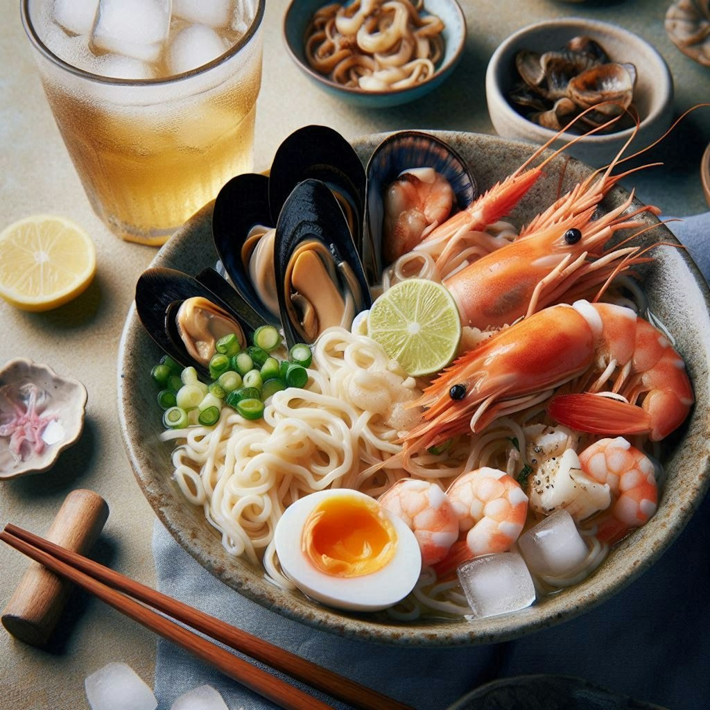 氷入りseafood noodle