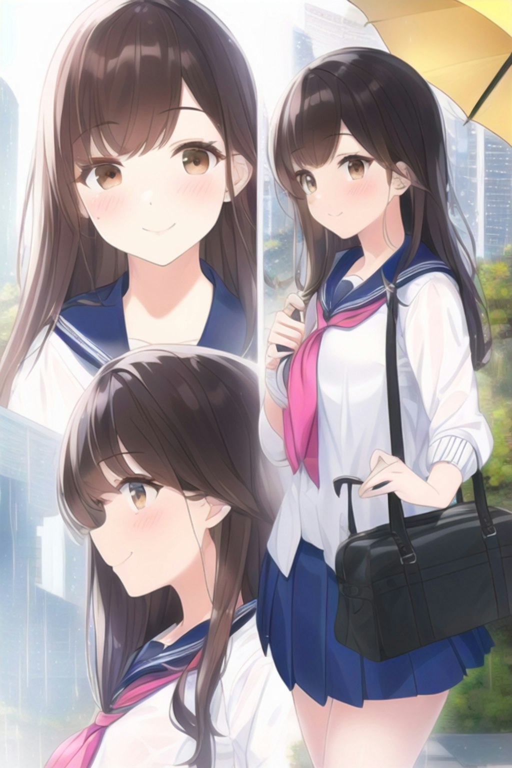 通学中の女の子（雨）