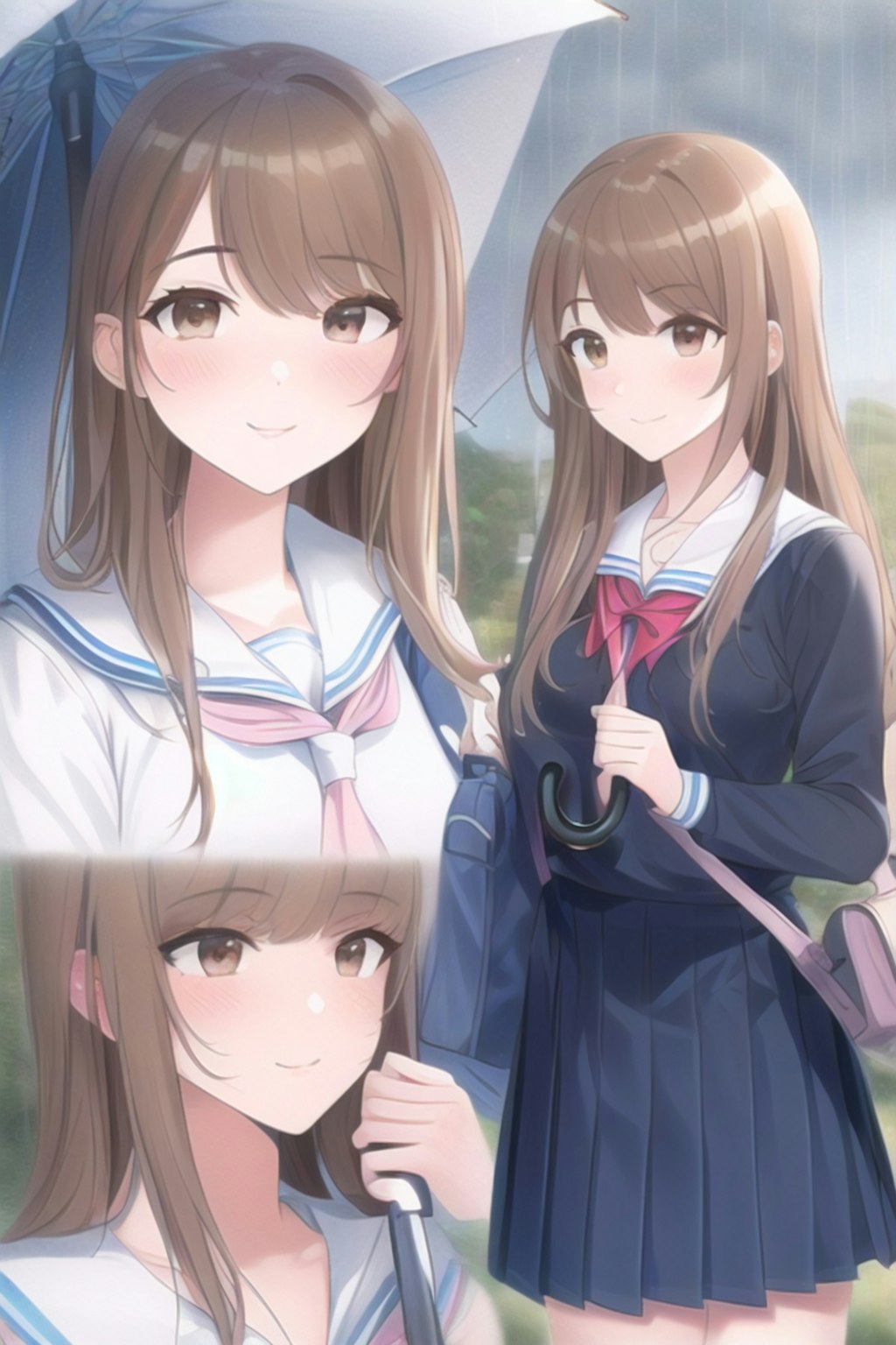 通学中の女の子（雨）