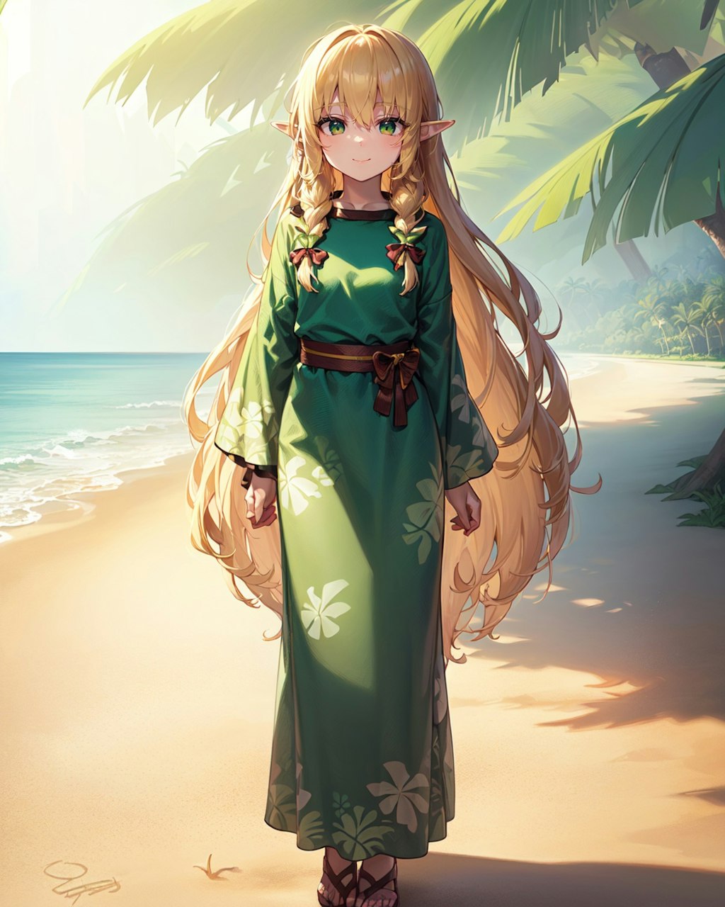 Hawaiian Muumuu姿のエルフ魔女