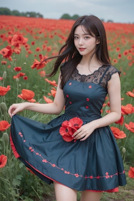[4K AI ART] Flowers field dress girl