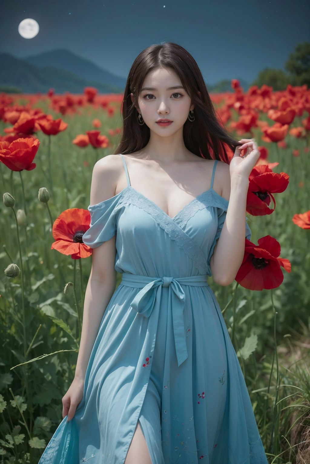[4K AI ART] Flowers field dress girl
