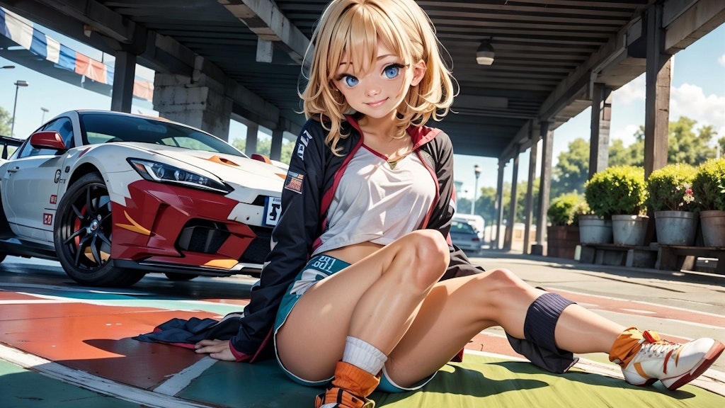 Racing girl in the parking lot