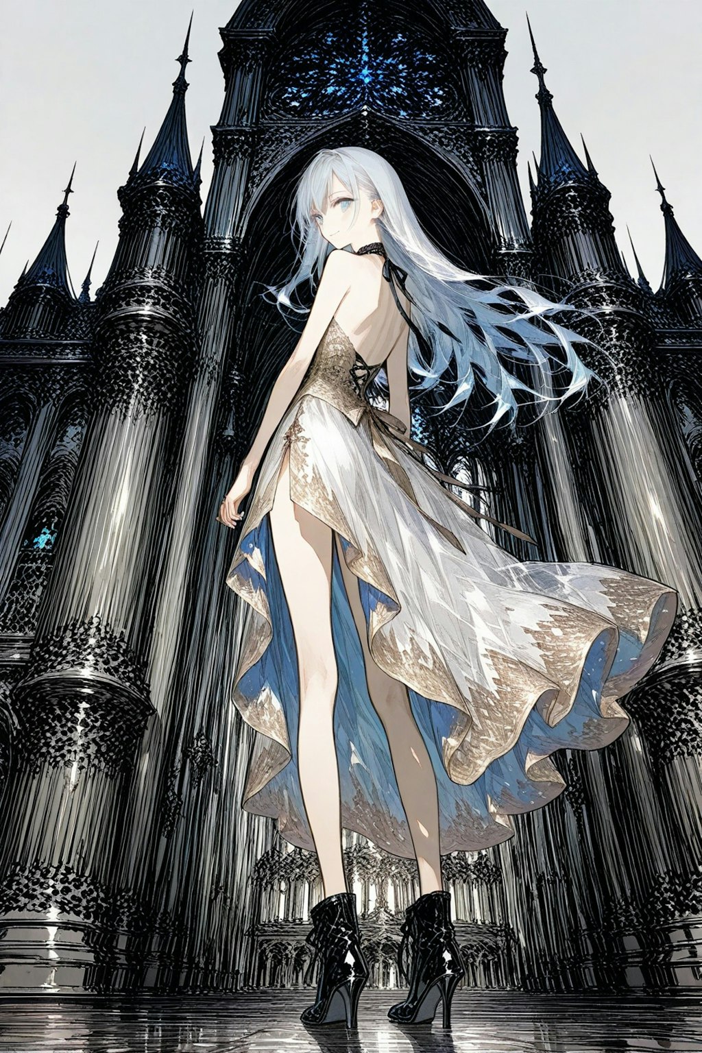 ニードルペンの細い線で描画した少女