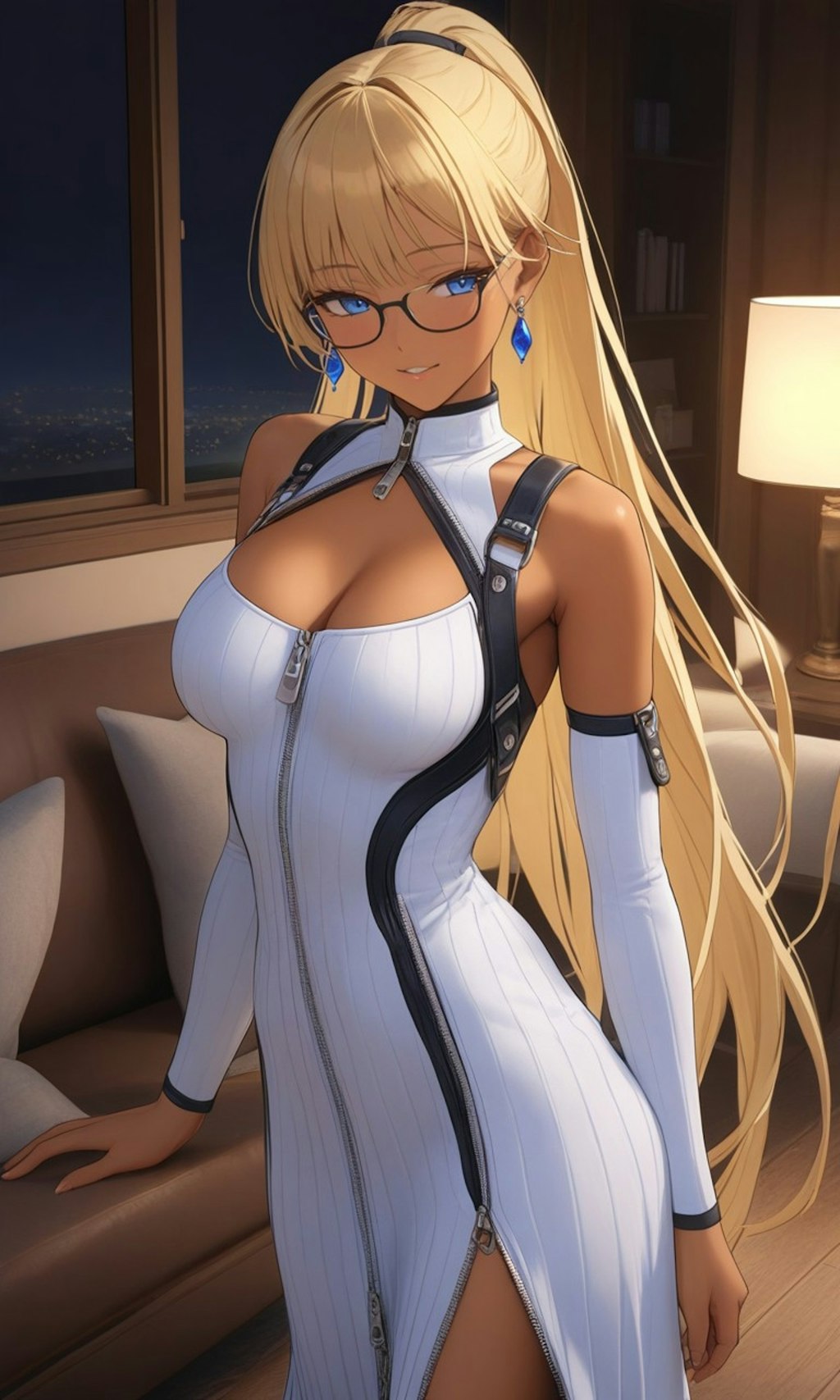 ジッパードレスの金髪ポニーテール少女