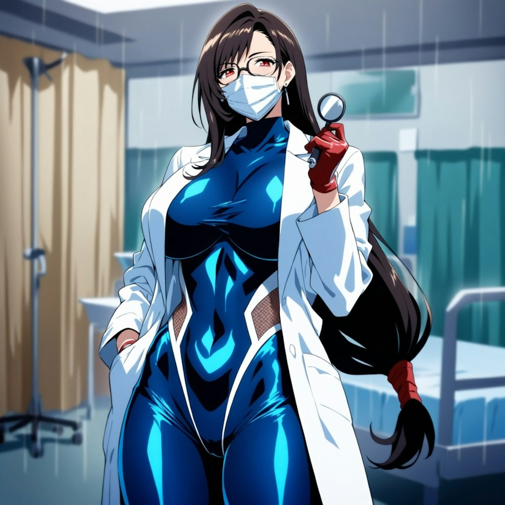 水彩アニメ風市場の医師白衣ボディスーツコスプレ人妻