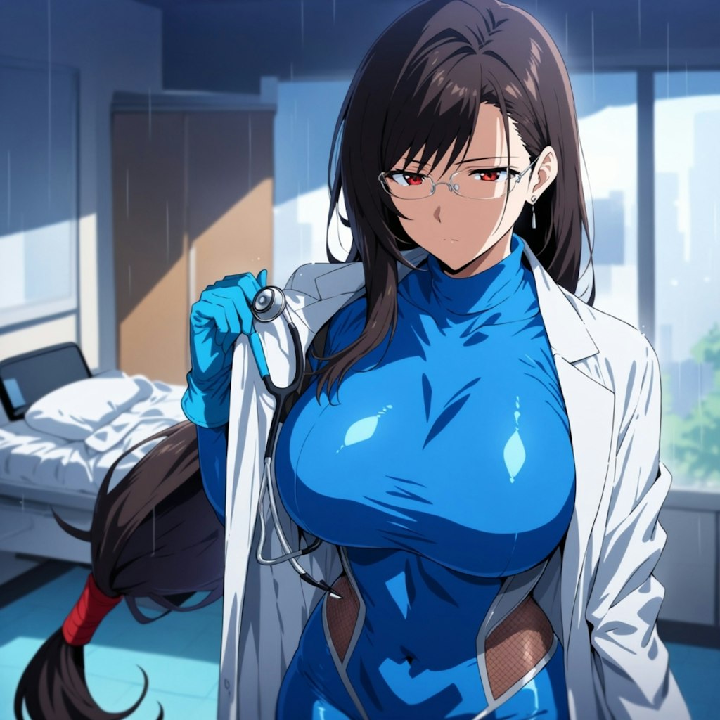 水彩アニメ風市場の医師白衣ボディスーツコスプレ人妻