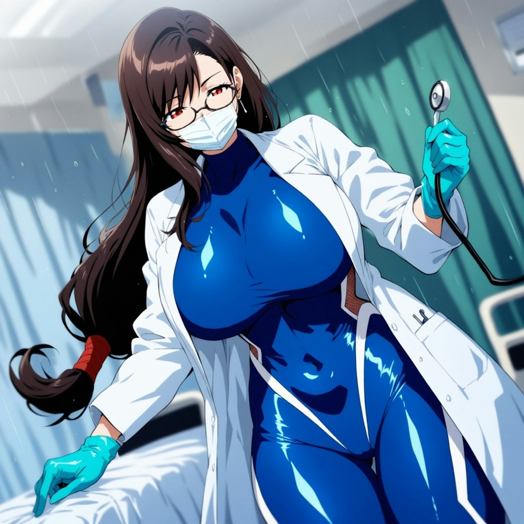 水彩アニメ風市場の医師白衣ボディスーツコスプレ人妻