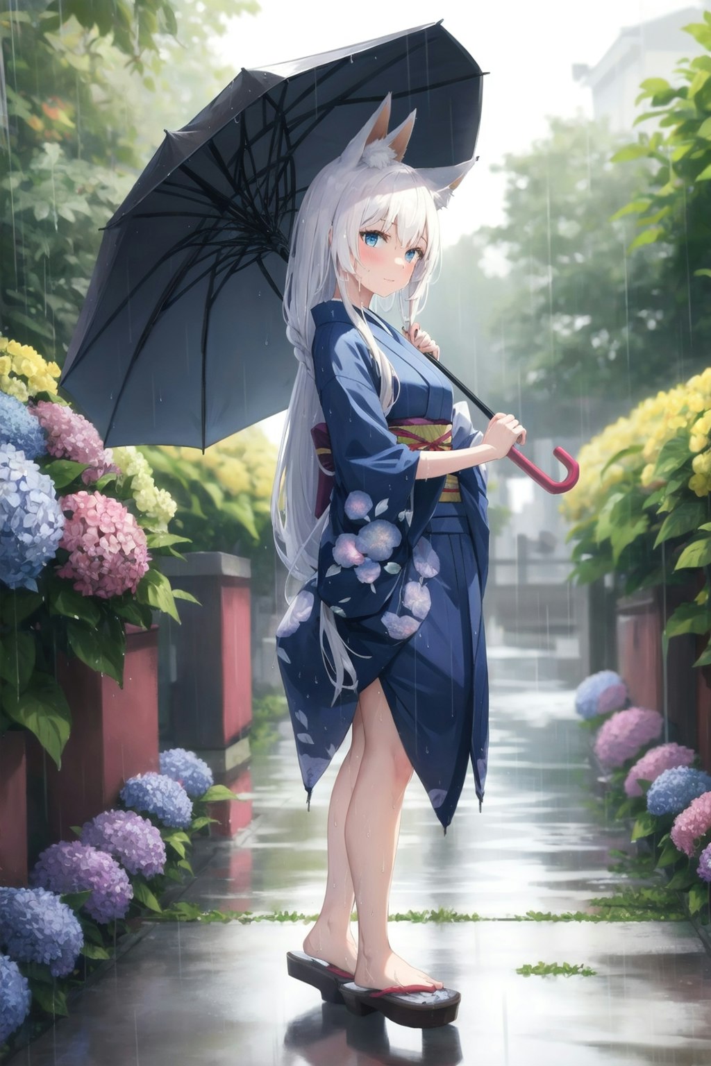 傘をさす狐娘