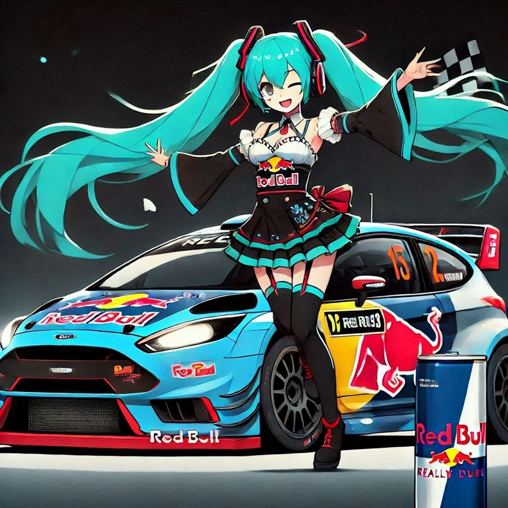 初音ミクとレッドブルフォードフォーカスラリーカー