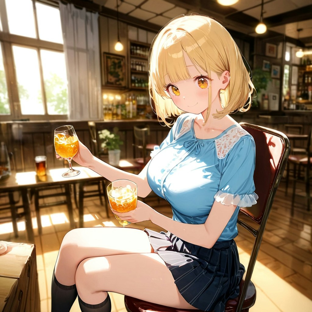 ブロンド髪の少女と喫茶店