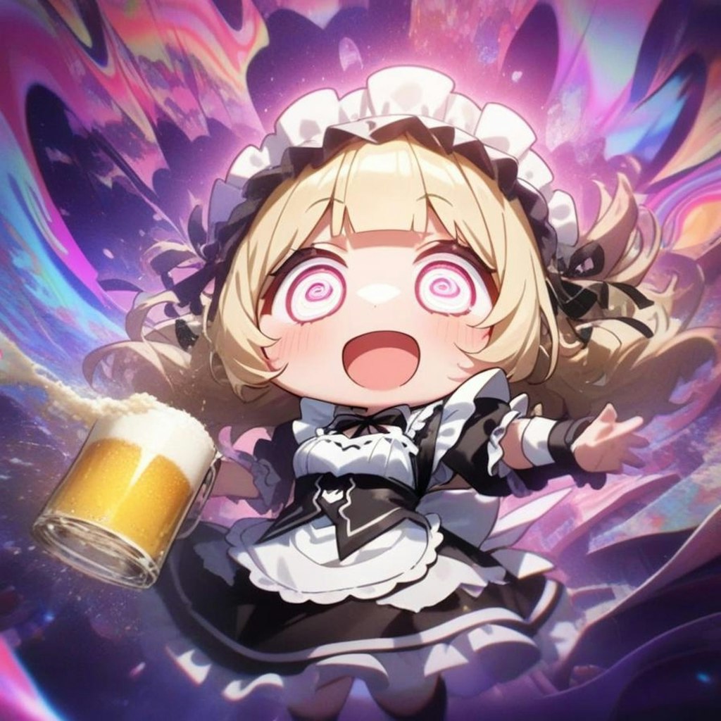 🍺週末＆周年をおビールで祝い過ぎたら時空歪んじゃった系メイドちゃん