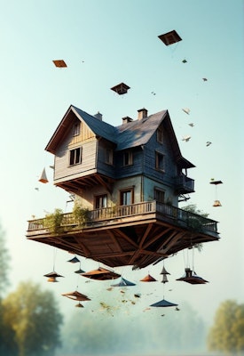 House flying in the air