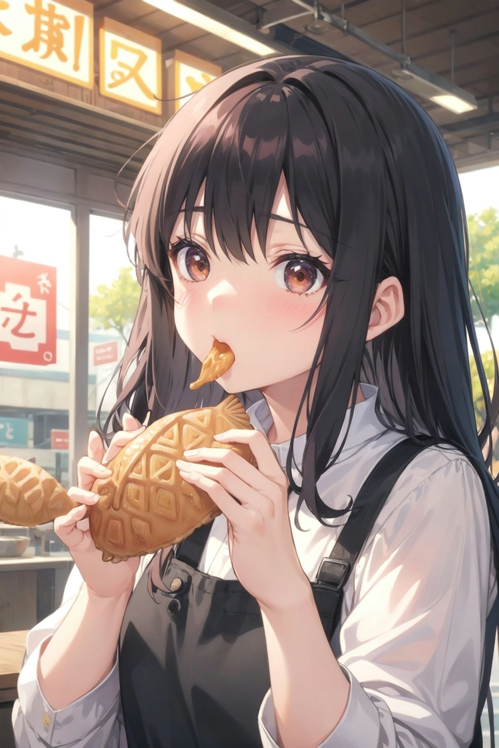 鯛焼きを頬張る女の子