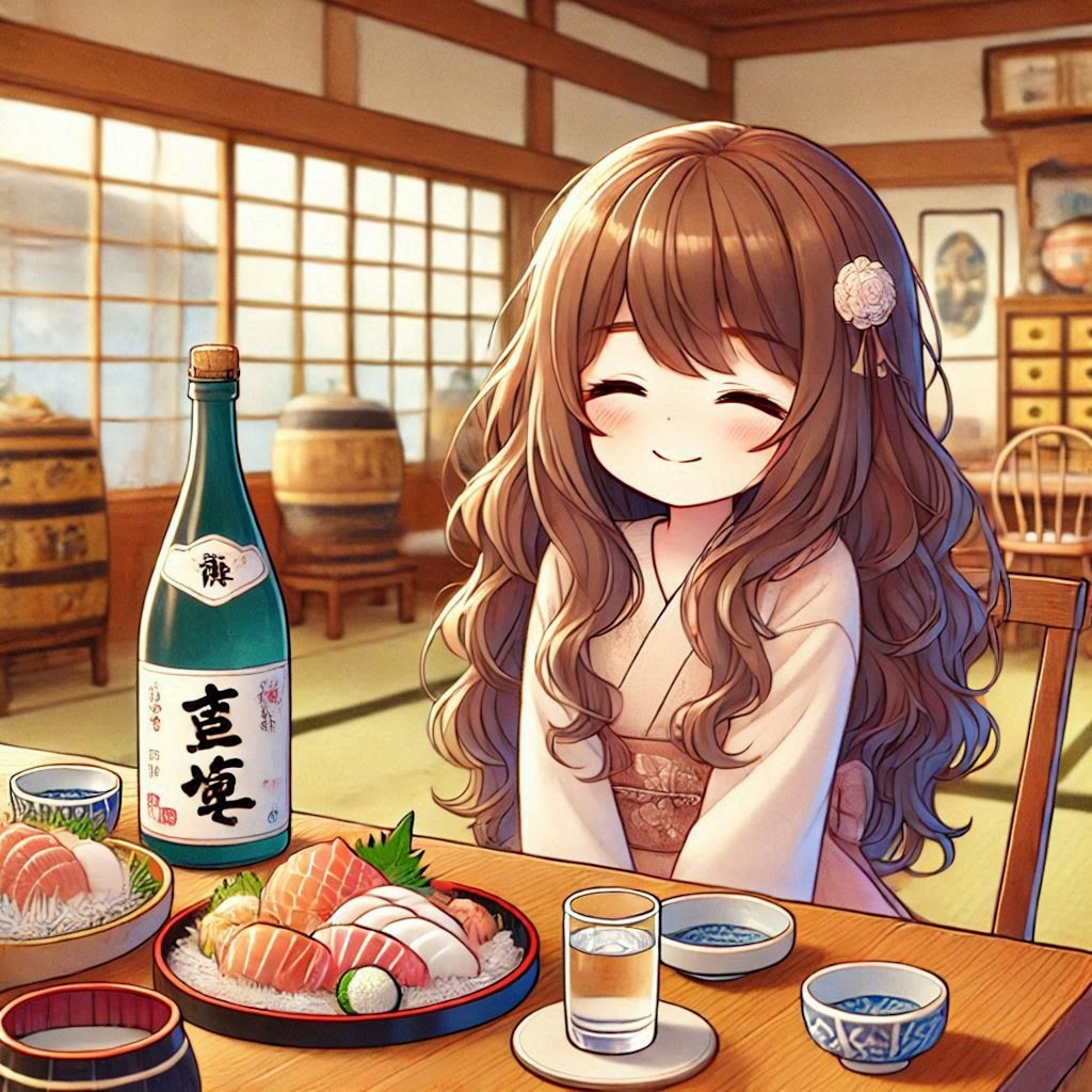 旅館で日本酒をがぶ飲みする小さな女の子