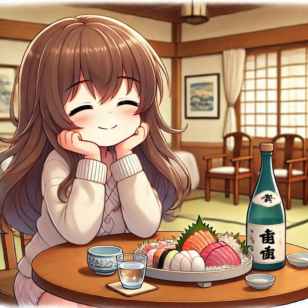 旅館で日本酒をがぶ飲みする小さな女の子