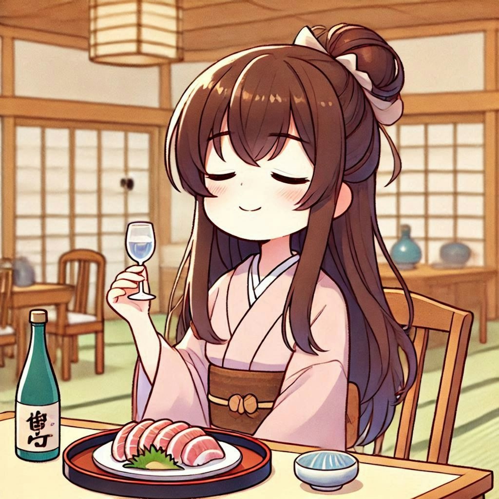 旅館で日本酒をがぶ飲みする小さな女の子