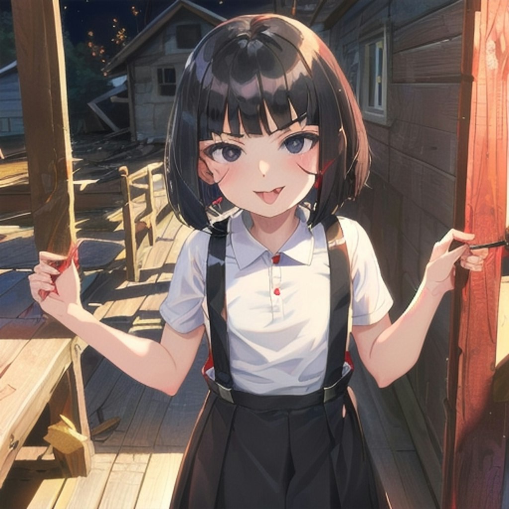 花子さんっぽい子で表情の練習：悪い笑みで舌をだすｗ