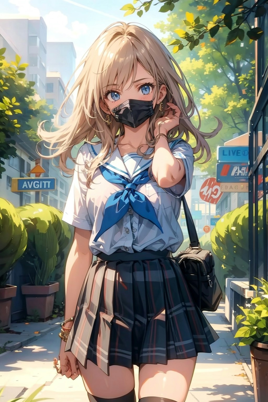 セミロングのマスク美少女