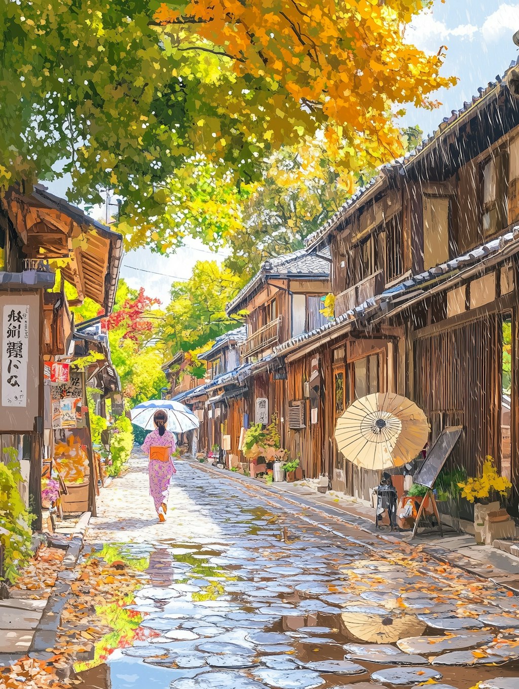 小雨に濡れる京の路