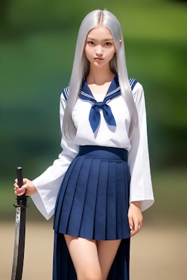 p062 5/6 samurai(katana) girl、 silvery whiteは銀(白)髪、white silverは黒髪出力でした。