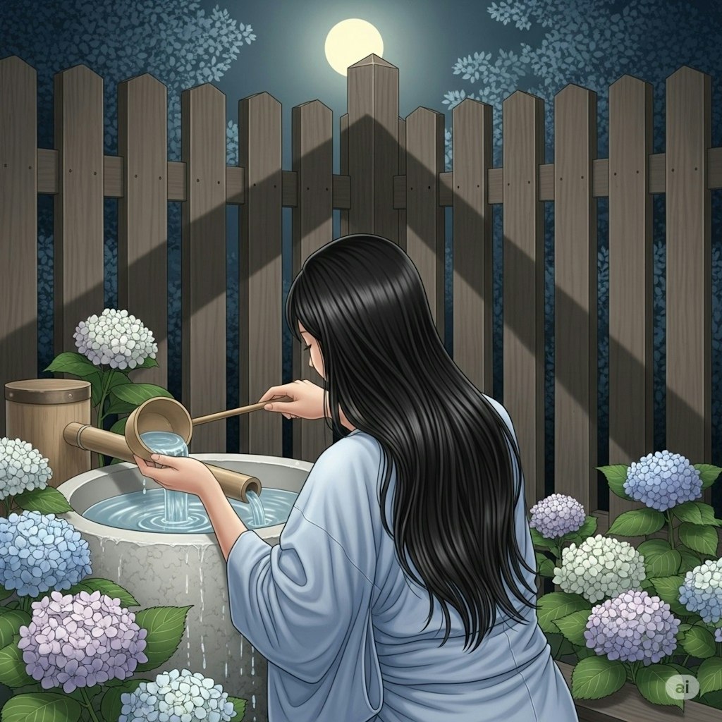 深夜、美女の行水