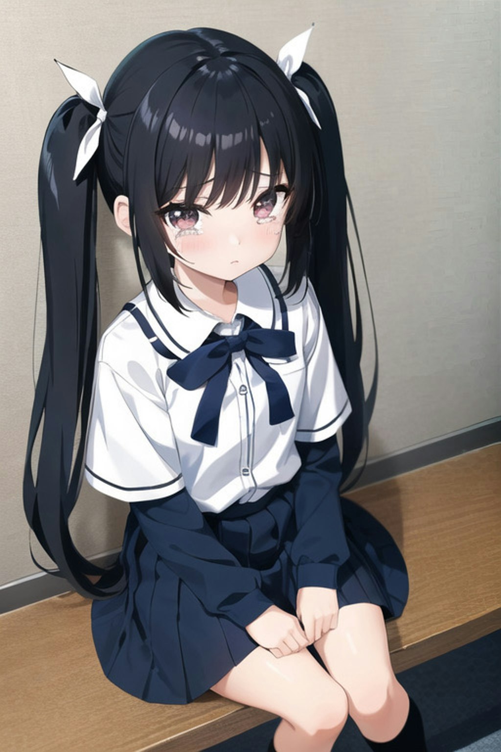 怒られて泣いている黒髪の女の子